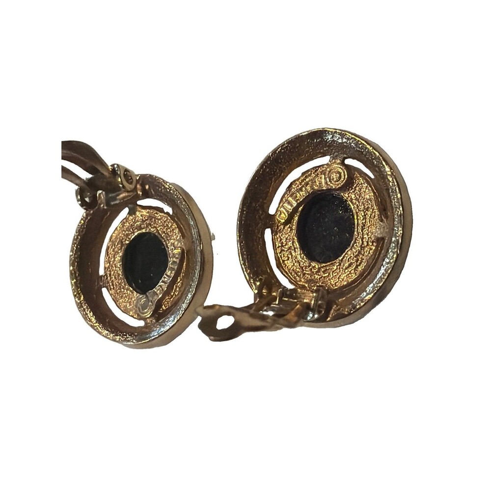 Vintage Panetta Clip On Earrings Gold Tone Rhinestones - Picture 3 of 4